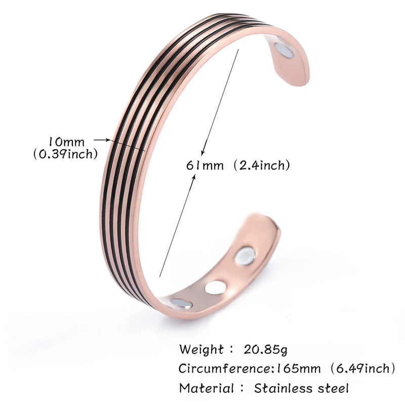 Stripes Magnetic Open Cuff Bangle Stainless Steel Bracelet