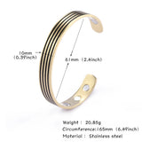Stripes Magnetic Open Cuff Bangle Stainless Steel Bracelet