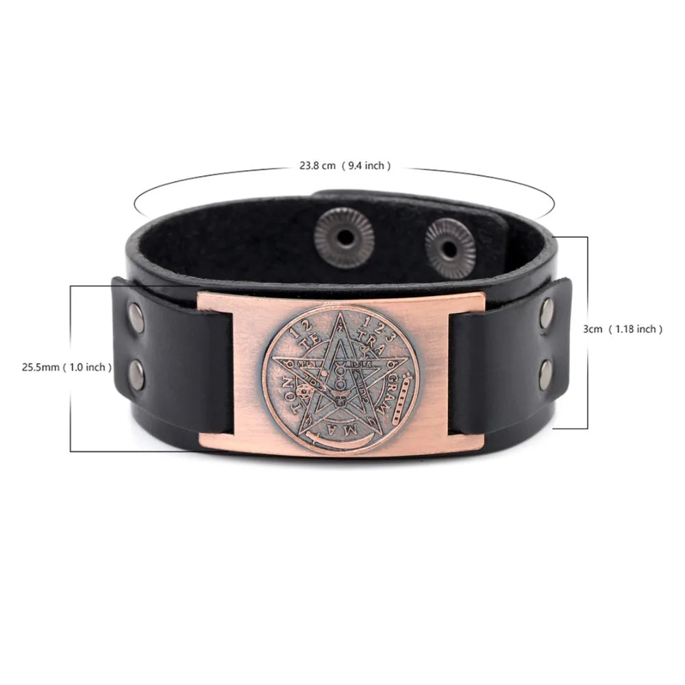 Tetragrammaton Pentacle Wiccan Leather Bracelet for Men