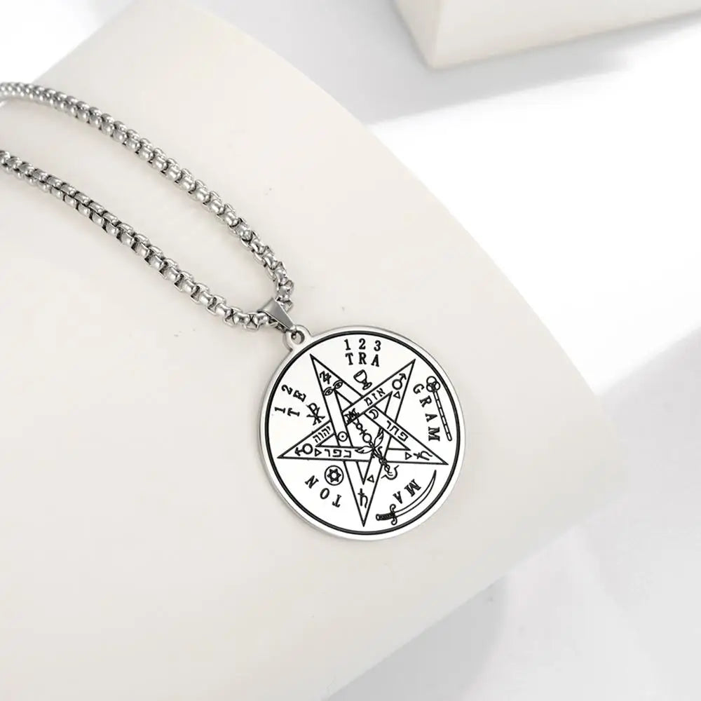 Tetragrammaton Pentagram Pendant Necklace for Men Wiccan Talisman