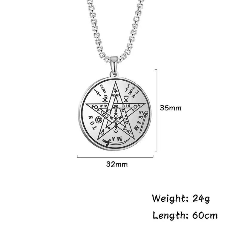 Tetragrammaton Pentagram Pendant Necklace for Men Wiccan Talisman
