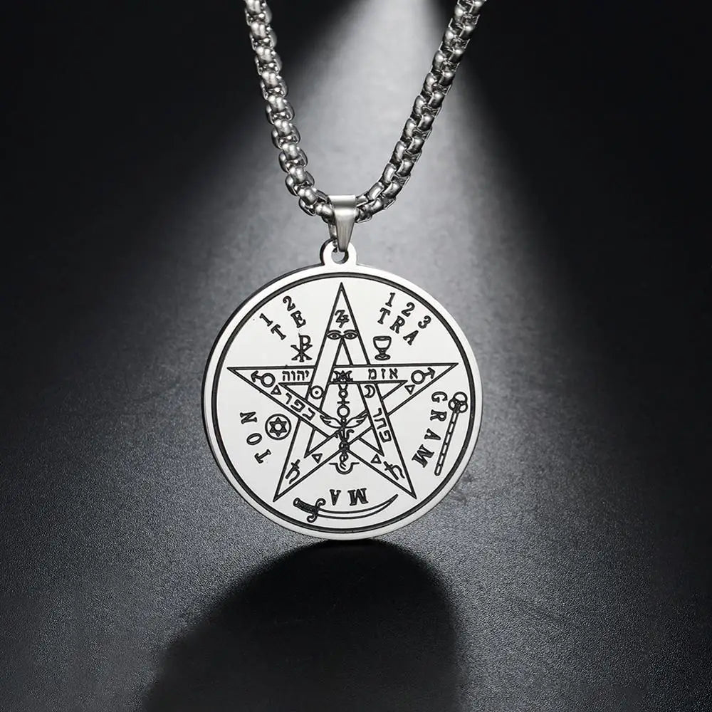 Tetragrammaton Pentagram Pendant Necklace for Men Wiccan Talisman