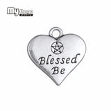 20pcs Heart Charm Double sided Blessed Be Wicca Pentacle Pentagram Pendant