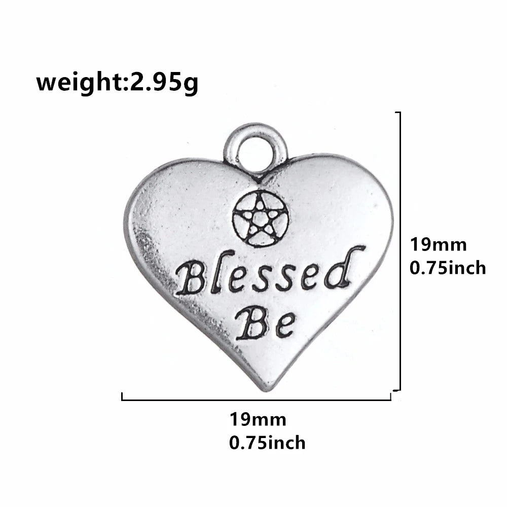 20pcs Heart Charm Double sided Blessed Be Wicca Pentacle Pentagram Pendant