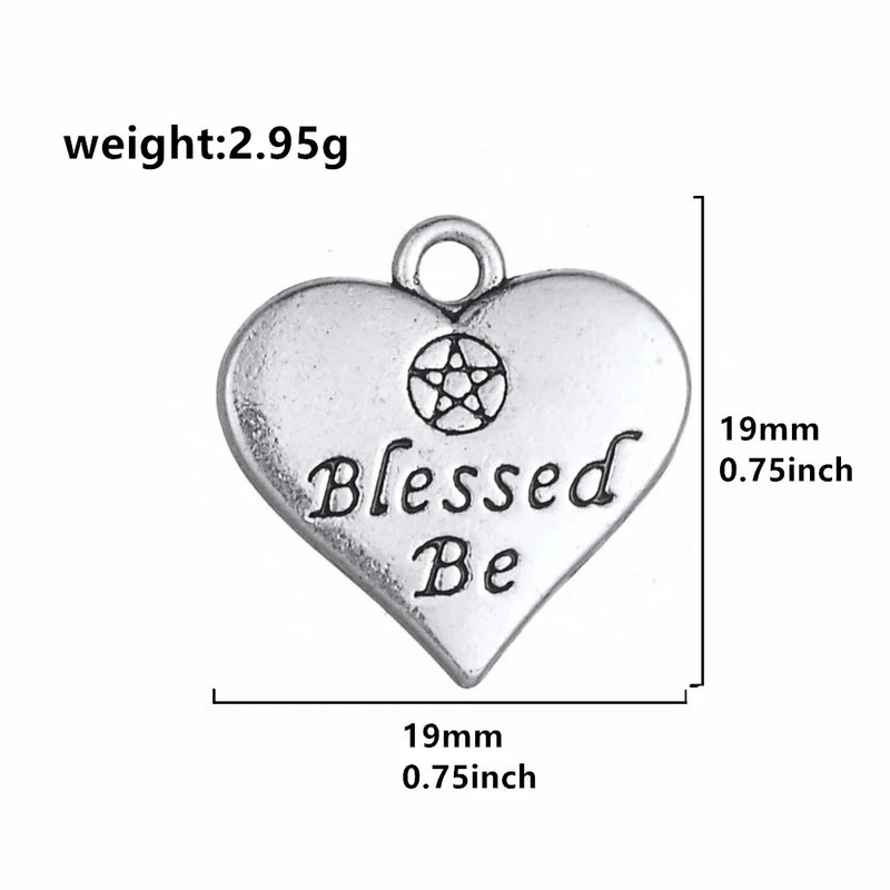 20pcs Heart Charm Double sided Blessed Be Wicca Pentacle Pentagram Pendant