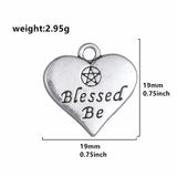 20pcs Heart Charm Double sided Blessed Be Wicca Pentacle Pentagram Pendant