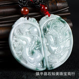 Myanmar Jadeite Dragon Phoenix Pair Pendant Men Women