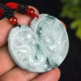 Myanmar Jadeite Dragon Phoenix Pair Pendant Men Women