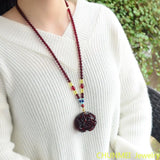 Myanmar Red Blood Flower Peony Pendant Amber Honey Wax Drop Necklace