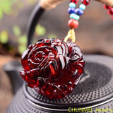 Myanmar Red Blood Flower Peony Pendant Amber Honey Wax Drop Necklace