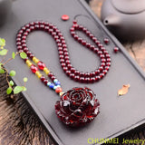 Myanmar Red Blood Flower Peony Pendant Amber Honey Wax Drop Necklace