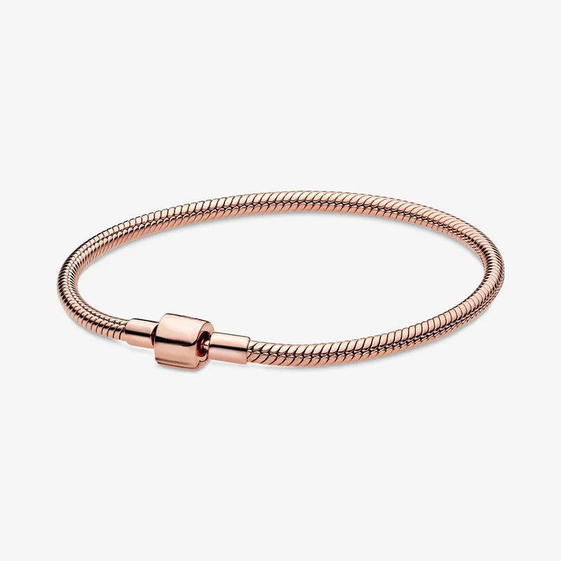 Mybeboa 925 Silver Bracelet Rose Moments Barrel Clasp Chain Women Jewelry