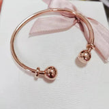 925 Solid Silver Bracelet Rose Open Bangle Chain Women Jewelry Gift