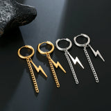 Hiphop Lightning Clip Earrings Stainless Steel Circle Earring Male Jewelry