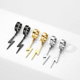 Hiphop Lightning Clip Earrings Stainless Steel Circle Earring Male Jewelry