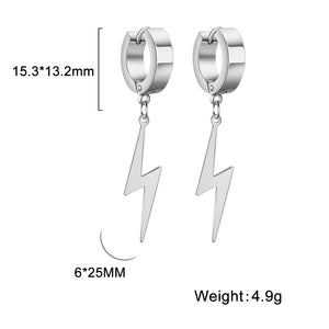 Hiphop Lightning Clip Earrings Stainless Steel Circle Earring Male Jewelry