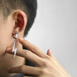 Hiphop Lightning Clip Earrings Stainless Steel Circle Earring Male Jewelry