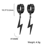 Hiphop Lightning Clip Earrings Stainless Steel Circle Earring Male Jewelry