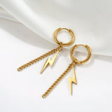 Hiphop Lightning Clip Earrings Stainless Steel Circle Earring Male Jewelry