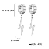 Hiphop Lightning Clip Earrings Stainless Steel Circle Earring Male Jewelry