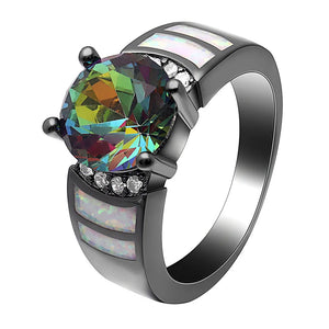 Mysterious Rainbow Opal Ring Zircon Multi-color Yellow Rings