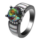 Mysterious Rainbow Opal Ring Zircon Multi-color Yellow Rings