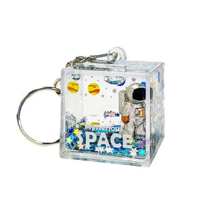 Space Glitter Quicksand Square Keychain Astronaut Bag Charm Keyring