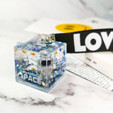 Space Glitter Quicksand Square Keychain Astronaut Bag Charm Keyring