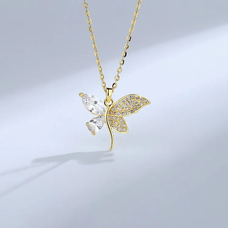 925 Silver Zircon Butterfly Necklace Women Wedding Charm Jewelry Gift
