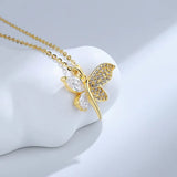 925 Silver Zircon Butterfly Necklace Women Wedding Charm Jewelry Gift