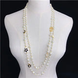Long Pearl Kpop Chain Neckless Beads Jewelry Flowers Femme Necklace