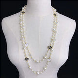 Long Pearl Kpop Chain Neckless Beads Jewelry Flowers Femme Necklace