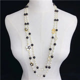 Long Pearl Kpop Chain Neckless Beads Jewelry Flowers Femme Necklace