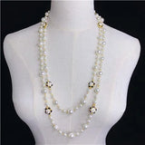 Long Pearl Kpop Chain Neckless Beads Jewelry Flowers Femme Necklace