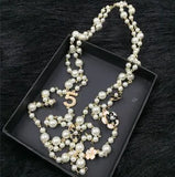 Long Pearl Kpop Chain Neckless Beads Jewelry Flowers Femme Necklace