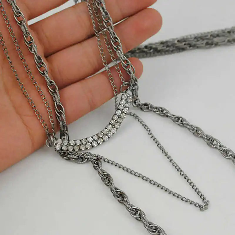 N1312 Multi-layer Tassel Drill Claw Necklace