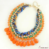 Water Drop Tassel Necklace with Beaded Braided Chain