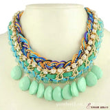 Water Drop Tassel Necklace with Beaded Braided Chain