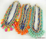 Water Drop Tassel Necklace with Beaded Braided Chain