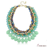 Water Drop Tassel Necklace with Beaded Braided Chain
