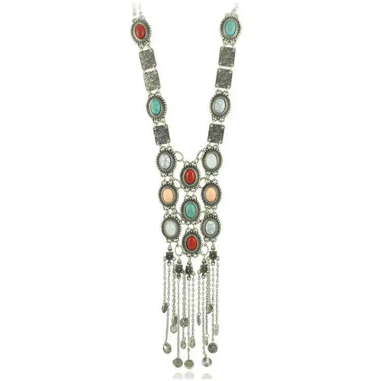Long Tassel Circle Necklace with Wave Length Chain