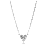 Snake Bone Chain Pattern Love Heart Diamond Necklace 925 Sterling Silver