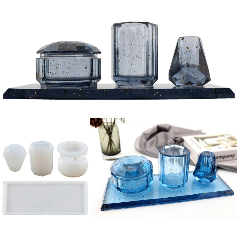 Resin Molds Bathroom Accessories Set Toothbrush Cup Diffuser Bottle Mold