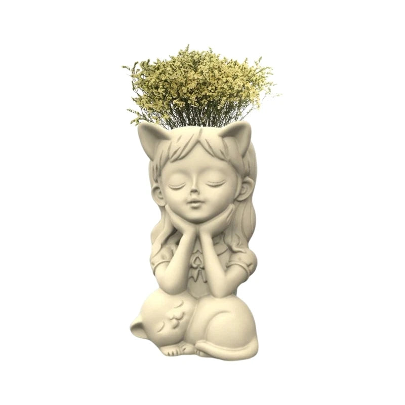 Girl Concrete Silicone Pot Mold DIY Home Garden Flower Pots Mould