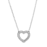 925 Sterling Silver Snake Bone Chain Necklace with Bow Love Heart Design