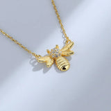 ZFSILVER S925 Sterling Silver Diamondset Honeybee Bee Necklace