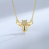 ZFSILVER S925 Sterling Silver Diamondset Honeybee Bee Necklace