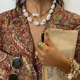 N7377 Alloy Double-Layer Pearl Necklace Set Baroque Hip-Hop Clavicle Chain