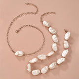 N7377 Alloy Double-Layer Pearl Necklace Set Baroque Hip-Hop Clavicle Chain