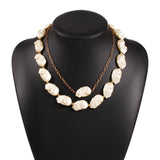 N7377 Alloy Double-Layer Pearl Necklace Set Baroque Hip-Hop Clavicle Chain